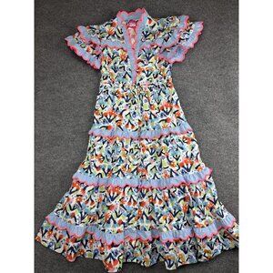 Celia B Dress Womens M Multicolor Floral Ruffle Maxi Button Front Flutter Sleeve